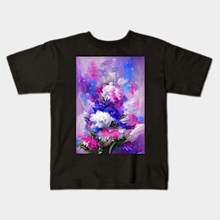 SURREAL PINK, BLUE  AND BLACK FLORAL PRINT Kids T-Shirt